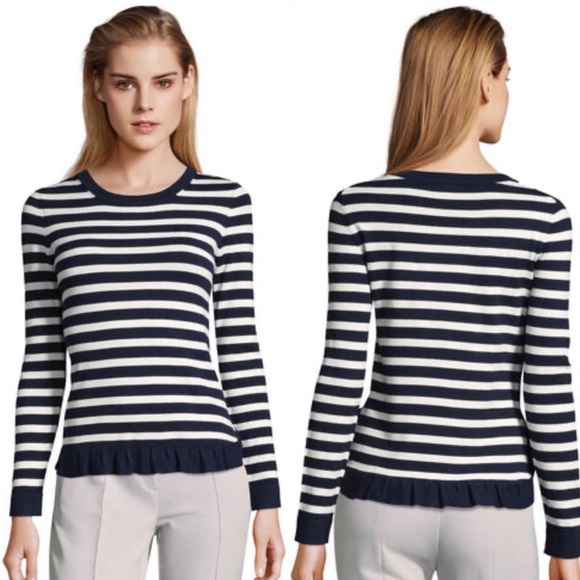 Adrianna Papell Sweaters - Adrianna Papell Striped Ruffle Hem Sweater Large